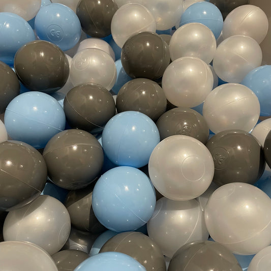 Kulki do basenu BubbleHuggle Błękitna Chmurka – mix błękitnych, szarych i perłowych piłeczek
